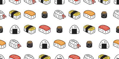 Sushi sin costura modelo onigiri japonés comida bufanda aislado ilustración dibujos animados loseta antecedentes repetir fondo de pantalla garabatear diseño vector