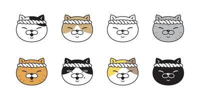 gato gatito Sushi Japón ramen comida cocinero calicó icono mascota raza cabeza personaje dibujos animados garabatear símbolo ilustracion diseño vector