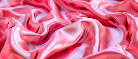 Close up of pink silk satin shiny fabric texture as background. Silky cloth curtain texture. photo