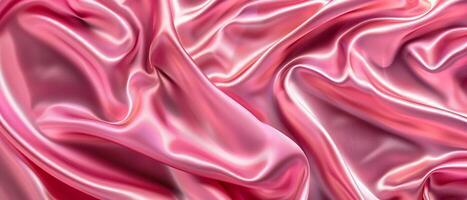 Close up of pink silk satin shiny fabric texture as background. Silky cloth curtain texture. photo