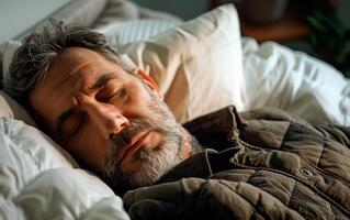 Relaxed middle-aged man sleeping. photo