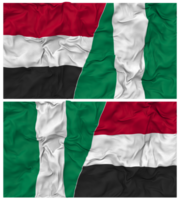 Nigeria and Yemen Half Combined Flag with Cloth Bump Texture, Bilateral Relations, Peace and Conflict, 3D Rendering png