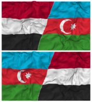 Azerbeidzjan en Jemen voor de helft gecombineerd vlag met kleding buil textuur, bilateraal relaties, vrede en conflict, 3d renderen png