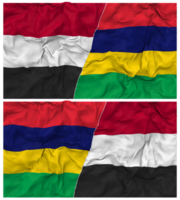 Mauritius and Yemen Half Combined Flag with Cloth Bump Texture, Bilateral Relations, Peace and Conflict, 3D Rendering png