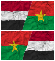 burkina faso y Yemen medio conjunto bandera con paño bache textura, bilateral relaciones, paz y conflicto, 3d representación png