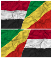 congo y Yemen medio conjunto bandera con paño bache textura, bilateral relaciones, paz y conflicto, 3d representación png