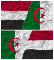 Algérie et Yémen moitié combiné drapeau avec tissu bosse texture, bilatéral rapports, paix et conflit, 3d le rendu png