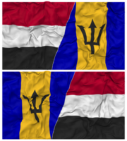 Barbados en Jemen voor de helft gecombineerd vlag met kleding buil textuur, bilateraal relaties, vrede en conflict, 3d renderen png