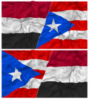 puerto rico und Jemen Hälfte kombiniert Flagge mit Stoff stoßen Textur, bilateral Beziehungen, Frieden und Konflikt, 3d Rendern png