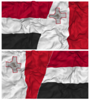 Malta e Iémen metade combinado bandeira com pano colisão textura, bilateral relações, Paz e conflito, 3d Renderização png