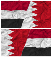 Bahrain und Jemen Hälfte kombiniert Flagge mit Stoff stoßen Textur, bilateral Beziehungen, Frieden und Konflikt, 3d Rendern png