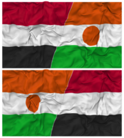 Niger and Yemen Half Combined Flag with Cloth Bump Texture, Bilateral Relations, Peace and Conflict, 3D Rendering png