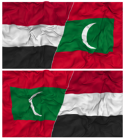 Maldives and Yemen Half Combined Flag with Cloth Bump Texture, Bilateral Relations, Peace and Conflict, 3D Rendering png