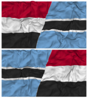 Botswana and Yemen Half Combined Flag with Cloth Bump Texture, Bilateral Relations, Peace and Conflict, 3D Rendering png