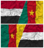 Cameroun et Yémen moitié combiné drapeau avec tissu bosse texture, bilatéral rapports, paix et conflit, 3d le rendu png