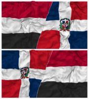 dominicano república e Iémen metade combinado bandeira com pano colisão textura, bilateral relações, Paz e conflito, 3d Renderização png