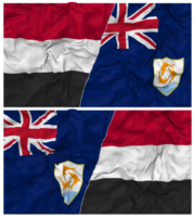 Anguilla und Jemen Hälfte kombiniert Flagge mit Stoff stoßen Textur, bilateral Beziehungen, Frieden und Konflikt, 3d Rendern png