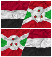 Burundi and Yemen Half Combined Flag with Cloth Bump Texture, Bilateral Relations, Peace and Conflict, 3D Rendering png