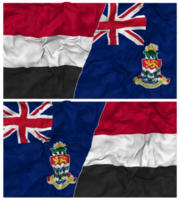 Cayman Inseln und Jemen Hälfte kombiniert Flagge mit Stoff stoßen Textur, bilateral Beziehungen, Frieden und Konflikt, 3d Rendern png