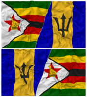 Barbados en Zimbabwe voor de helft gecombineerd vlag met kleding buil textuur, bilateraal relaties, vrede en conflict, 3d renderen png