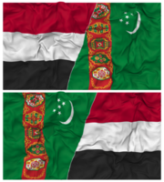 Turkmenistan and Yemen Half Combined Flag with Cloth Bump Texture, Bilateral Relations, Peace and Conflict, 3D Rendering png