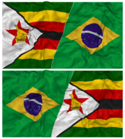 Brasil y Zimbabue medio conjunto bandera con paño bache textura, bilateral relaciones, paz y conflicto, 3d representación png