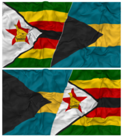 bahamas y Zimbabue medio conjunto bandera con paño bache textura, bilateral relaciones, paz y conflicto, 3d representación png