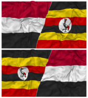 Uganda and Yemen Half Combined Flag with Cloth Bump Texture, Bilateral Relations, Peace and Conflict, 3D Rendering png