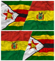 Bolívia e Zimbábue metade combinado bandeira com pano colisão textura, bilateral relações, Paz e conflito, 3d Renderização png