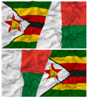 Madagáscar e Zimbábue metade combinado bandeira com pano colisão textura, bilateral relações, Paz e conflito, 3d Renderização png