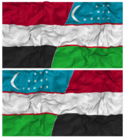 Uzbekistan and Yemen Half Combined Flag with Cloth Bump Texture, Bilateral Relations, Peace and Conflict, 3D Rendering png