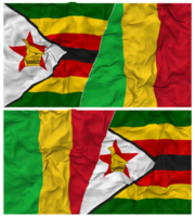 Mali en Zimbabwe voor de helft gecombineerd vlag met kleding buil textuur, bilateraal relaties, vrede en conflict, 3d renderen png