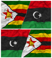 Libië en Zimbabwe voor de helft gecombineerd vlag met kleding buil textuur, bilateraal relaties, vrede en conflict, 3d renderen png