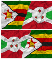 Burundi and Zimbabwe Half Combined Flag with Cloth Bump Texture, Bilateral Relations, Peace and Conflict, 3D Rendering png