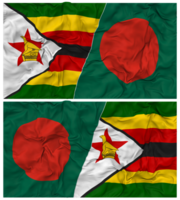 Bangladesh y Zimbabue medio conjunto bandera con paño bache textura, bilateral relaciones, paz y conflicto, 3d representación png