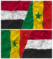senegal och jemen halv kombinerad flagga med trasa stöta textur, bilateral relationer, fred och konflikt, 3d tolkning png