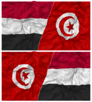 Tunisie et Yémen moitié combiné drapeau avec tissu bosse texture, bilatéral rapports, paix et conflit, 3d le rendu png