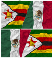 mexico y Zimbabue medio conjunto bandera con paño bache textura, bilateral relaciones, paz y conflicto, 3d representación png