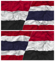 Tailândia e Iémen metade combinado bandeira com pano colisão textura, bilateral relações, Paz e conflito, 3d Renderização png