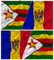 Moldova and Zimbabwe Half Combined Flag with Cloth Bump Texture, Bilateral Relations, Peace and Conflict, 3D Rendering png