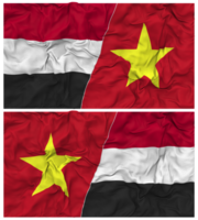 Vietnam y Yemen medio conjunto bandera con paño bache textura, bilateral relaciones, paz y conflicto, 3d representación png