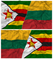 Lithuania and Zimbabwe Half Combined Flag with Cloth Bump Texture, Bilateral Relations, Peace and Conflict, 3D Rendering png