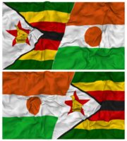 Niger und Zimbabwe Hälfte kombiniert Flagge mit Stoff stoßen Textur, bilateral Beziehungen, Frieden und Konflikt, 3d Rendern png