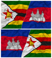 Camboya y Zimbabue medio conjunto bandera con paño bache textura, bilateral relaciones, paz y conflicto, 3d representación png