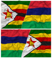 Mauritius and Zimbabwe Half Combined Flag with Cloth Bump Texture, Bilateral Relations, Peace and Conflict, 3D Rendering png