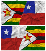 Chile y Zimbabue medio conjunto bandera con paño bache textura, bilateral relaciones, paz y conflicto, 3d representación png