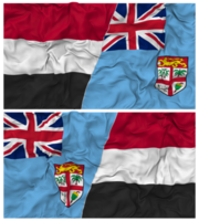 Fiji and Yemen Half Combined Flag with Cloth Bump Texture, Bilateral Relations, Peace and Conflict, 3D Rendering png