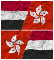 hong kong e Iémen metade combinado bandeira com pano colisão textura, bilateral relações, Paz e conflito, 3d Renderização png