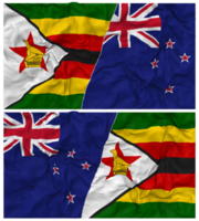 New Zealand and Zimbabwe Half Combined Flag with Cloth Bump Texture, Bilateral Relations, Peace and Conflict, 3D Rendering png