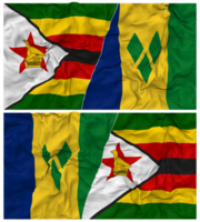 Saint Vincent and the Grenadines and Zimbabwe Half Combined Flag with Cloth Bump Texture, Bilateral Relations, Peace and Conflict, 3D Rendering png